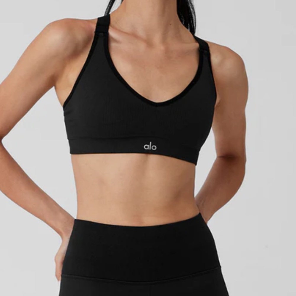 ALO black seamless ribbed bra